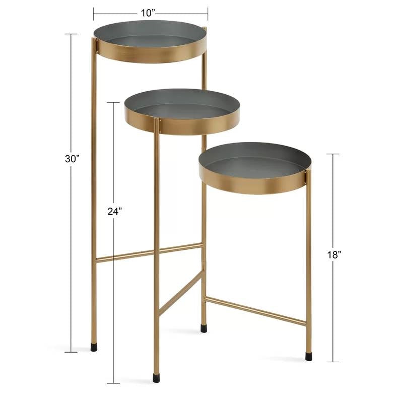 Modern Gold Grey Metal 3-Tier Flower Pot Plant Stand-4