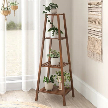 Modern Boho Wooden 4-Shelf Pyramidal Plant Stand-0