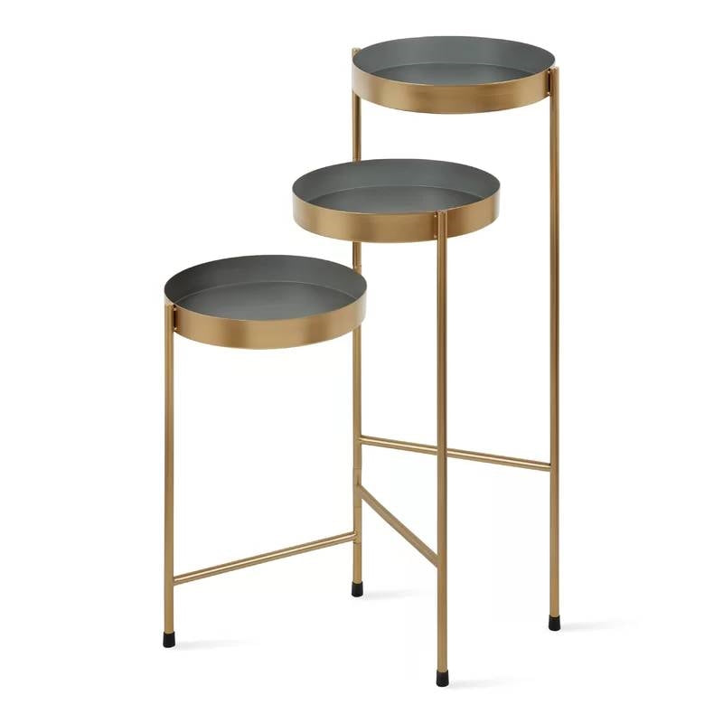 Modern Gold Grey Metal 3-Tier Flower Pot Plant Stand-1