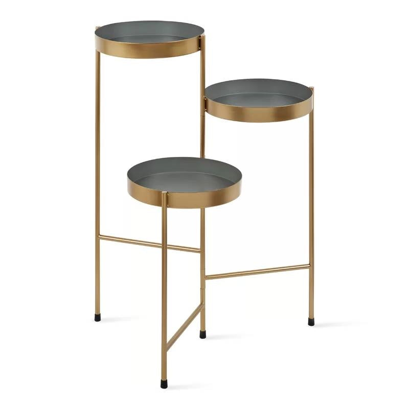 Modern Gold Grey Metal 3-Tier Flower Pot Plant Stand-3