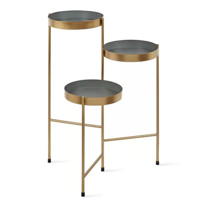 Modern Gold Grey Metal 3-Tier Flower Pot Plant Stand-3